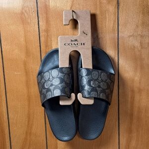 Coach Black and Silver Slide Sandals